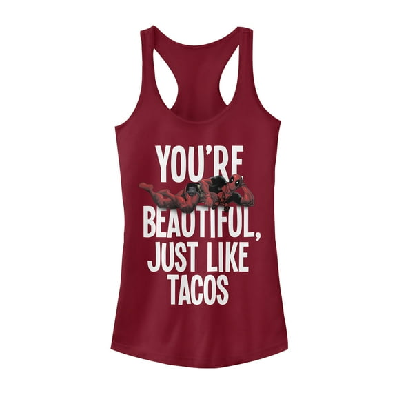 Junior's Marvel Deadpool Beautiful Just Like Tacos  Racerback Tank Top Scarlet Large