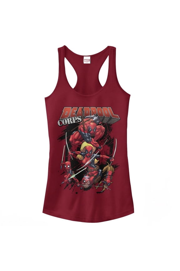 Junior's Marvel Deadpool Corps Racerback Tank Top Scarlet X Large