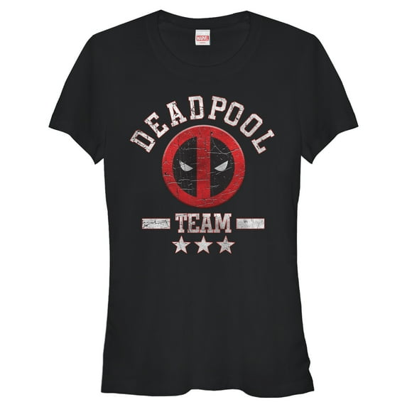 Junior's Marvel Deadpool Cracked Logo Team Graphic Tee Black Large