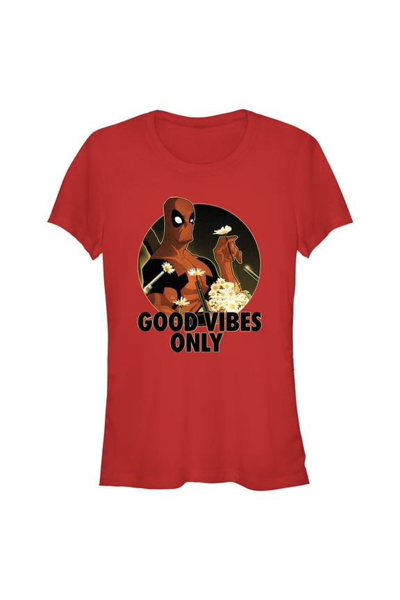 Junior's Marvel Deadpool Good Vibes Only Graphic Tee Red Small