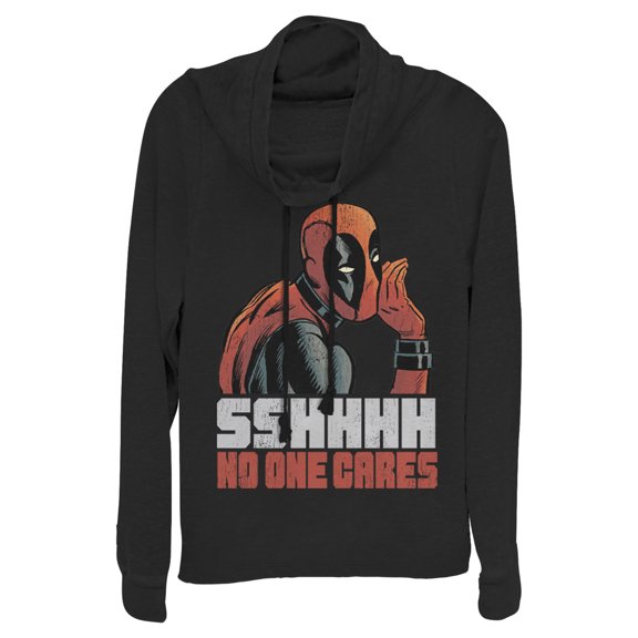 Junior's Marvel Deadpool No One Cares  Cowl Neck Sweatshirt Black 4X Large