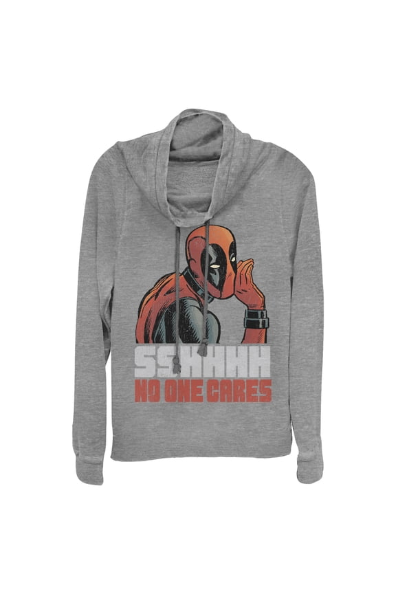 Junior's Marvel Deadpool No One Cares Cowl Neck Sweatshirt Gray Heather Large
