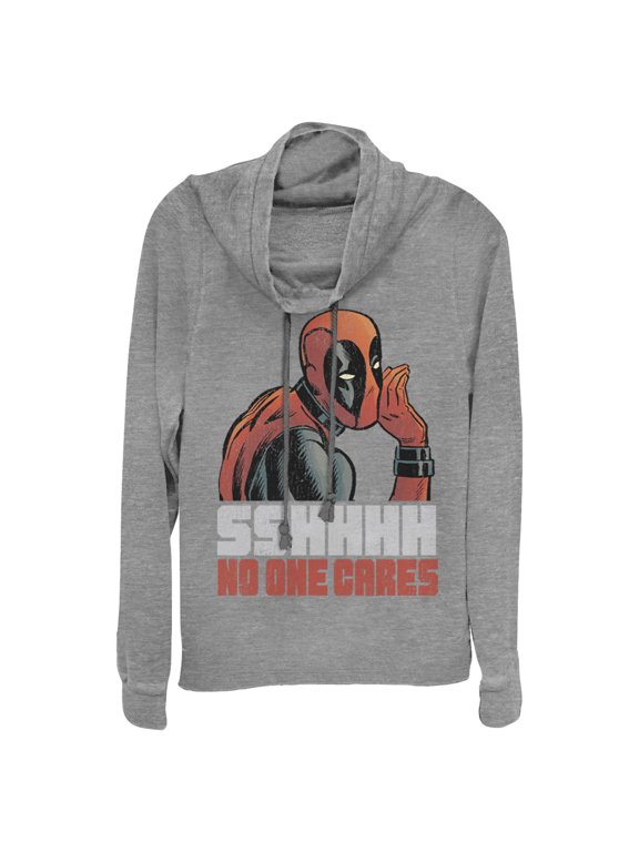 Junior's Marvel Deadpool No One Cares Cowl Neck Sweatshirt Gray Heather X Large