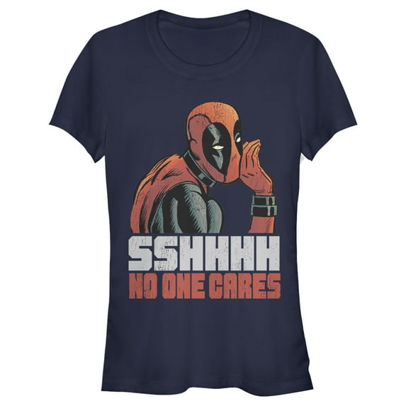 Junior's Marvel Deadpool No One Cares Graphic Tee Navy Blue Medium