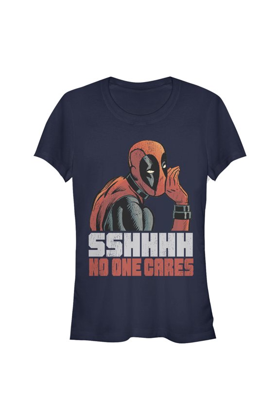 Junior's Marvel Deadpool No One Cares Graphic Tee Navy Blue Medium