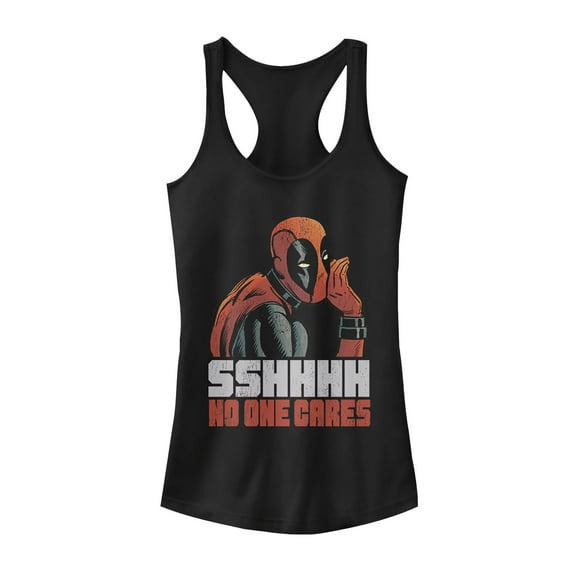 Junior's Marvel Deadpool No One Cares  Racerback Tank Top Black Medium