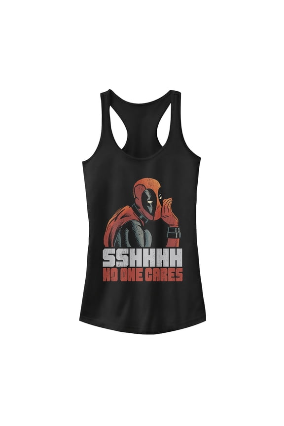 Junior's Marvel Deadpool No One Cares Racerback Tank Top Black Medium