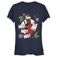 thumbnail image 1 of Junior's Marvel Deadpool Santa Naughty List Holiday  Graphic Tee Navy Blue Large, 1 of 2