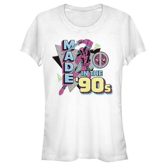 Junior's Marvel: Deadpool Shape Pattern Made in the 90's  Graphic T-Shirt