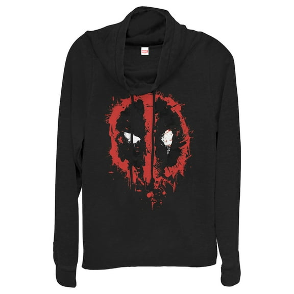 Junior's Marvel Deadpool Splatter Icon  Cowl Neck Sweatshirt Black X Small