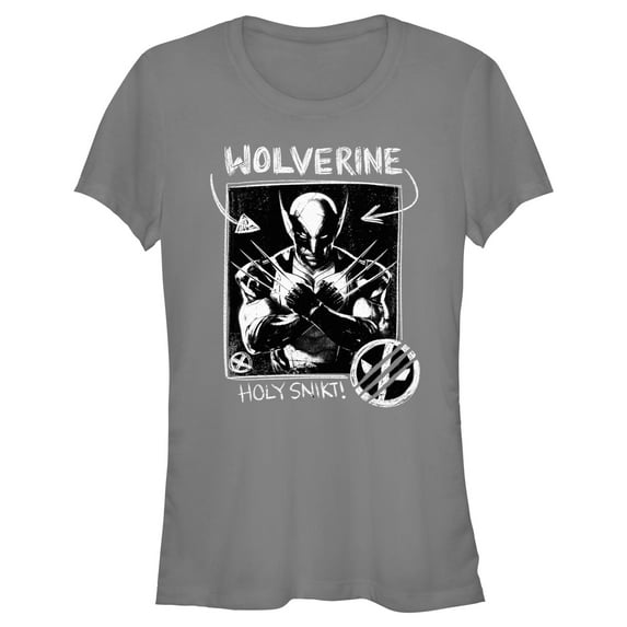 Junior's Marvel: Deadpool & Wolverine Black and White Holy Snikt Graphic T-Shirt