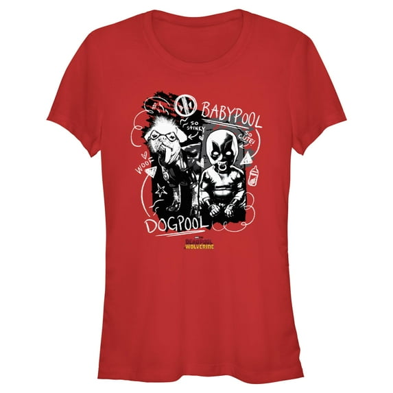 Junior's Marvel: Deadpool & Wolverine Dogpool and Babypool Doodles Graphic T-Shirt