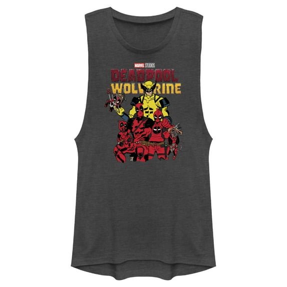 Junior's Marvel: Deadpool & Wolverine Family Logo Festival Muscle Graphic T-Shirt