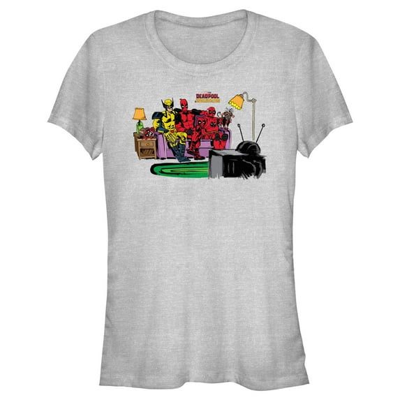 Junior's Marvel: Deadpool & Wolverine Family Watching TV Graphic T-Shirt