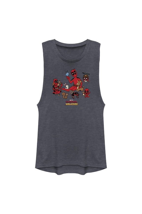 Junior's Marvel: Deadpool & Wolverine Forest Friends Festival Muscle Graphic T-Shirt