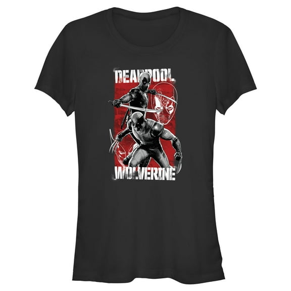 Junior's Marvel: Deadpool & Wolverine Grayscale Poses  Graphic T-Shirt