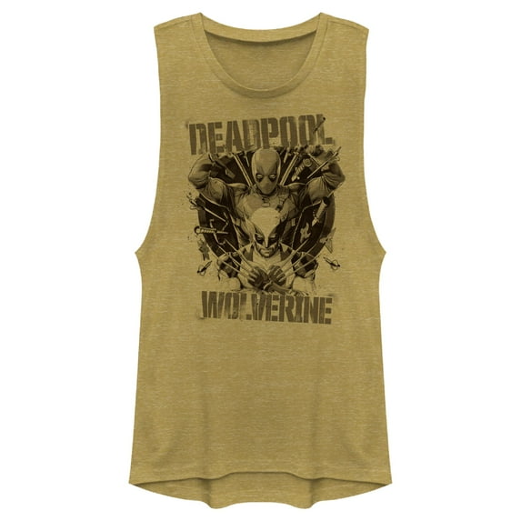 Junior's Marvel: Deadpool & Wolverine Grayscale Team Festival Muscle Graphic T-Shirt