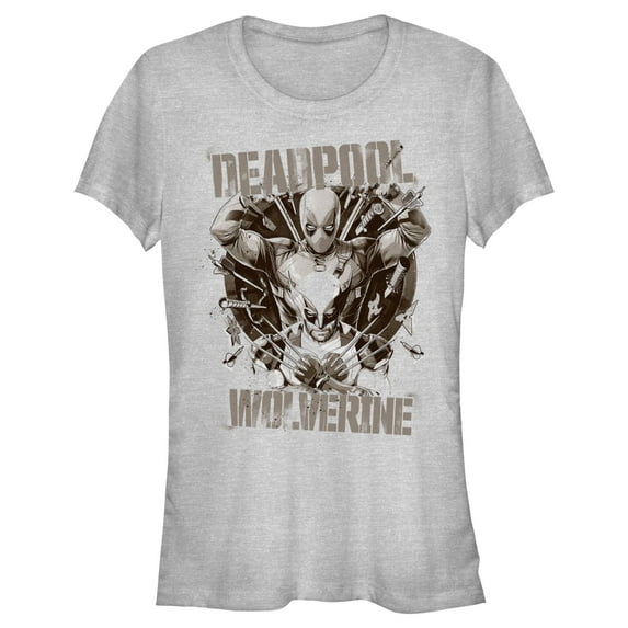 Junior's Marvel: Deadpool & Wolverine Grayscale Team Graphic T-Shirt