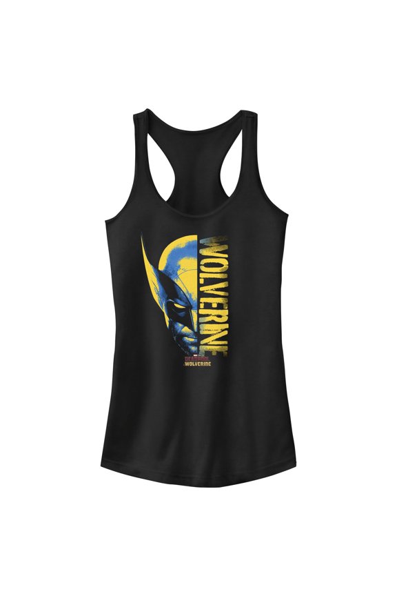 Junior's Marvel: Deadpool & Wolverine Half Face  Racerback Tank Top