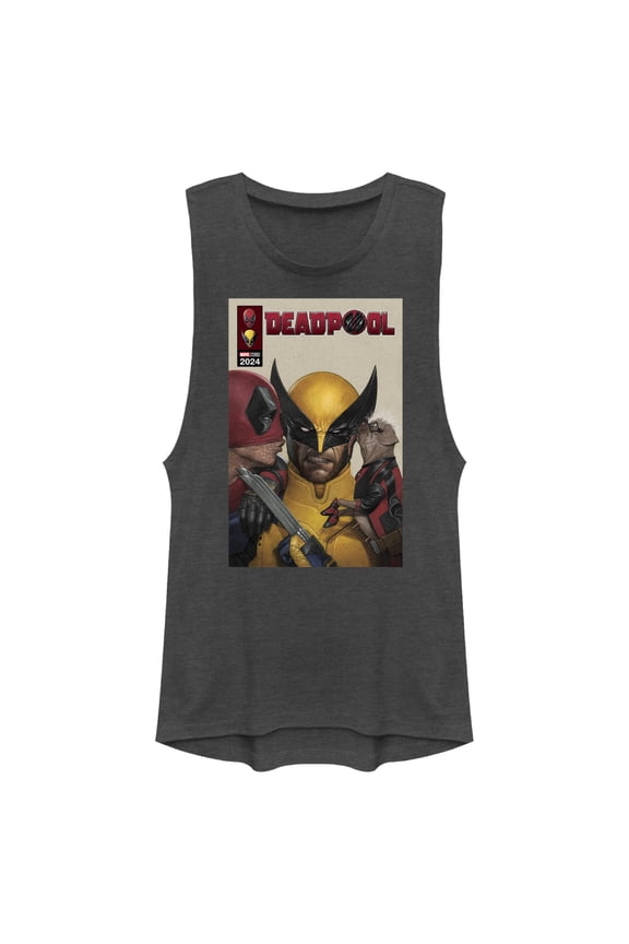 Junior's Marvel: Deadpool & Wolverine Kissing Poster Festival Muscle Graphic T-Shirt