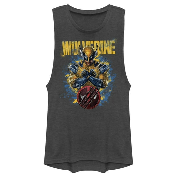 Junior's Marvel: Deadpool & Wolverine Paint Splatter Festival Muscle Graphic T-Shirt