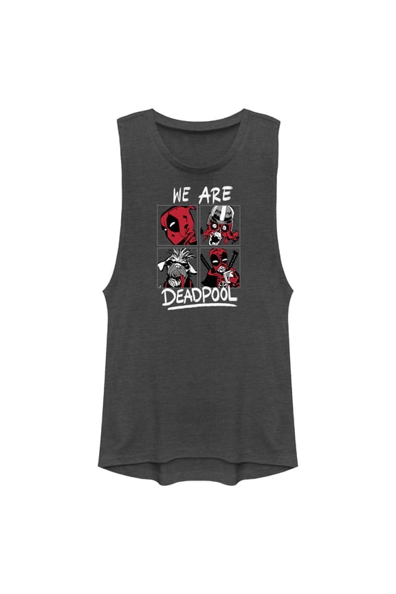 Junior's Marvel: Deadpool & Wolverine Photo Squares Festival Muscle Graphic T-Shirt