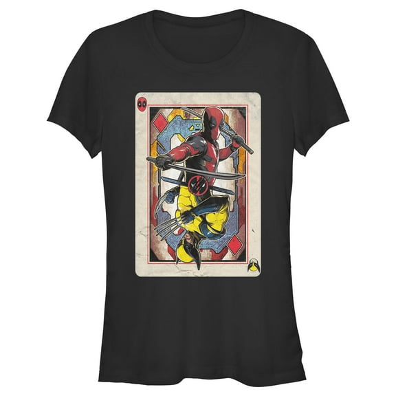 Junior's Marvel: Deadpool & Wolverine Playing Card Graphic T-Shirt
