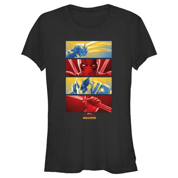 Junior's Marvel: Deadpool & Wolverine Red and Yellow Panels Graphic T-Shirt