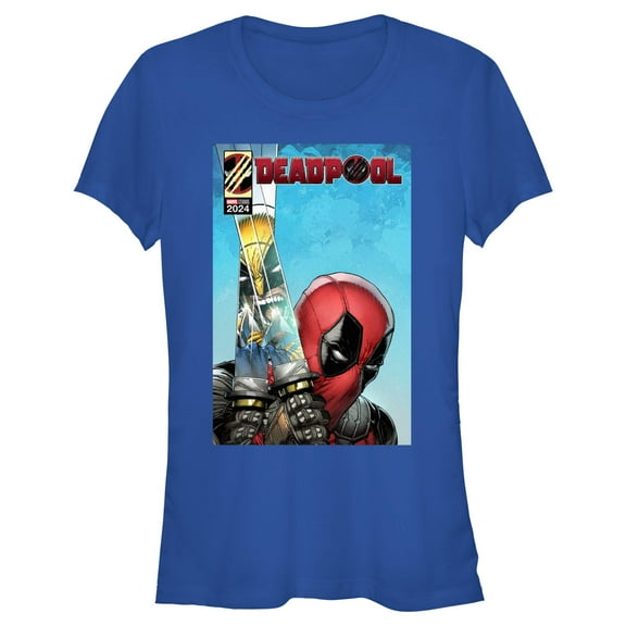Junior's Marvel: Deadpool & Wolverine Reflection in Swords Poster  Graphic T-Shirt