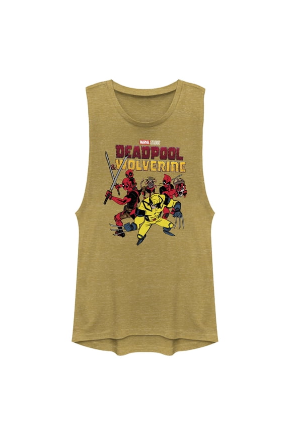 Junior's Marvel: Deadpool & Wolverine Team in Action Festival Muscle Graphic T-Shirt