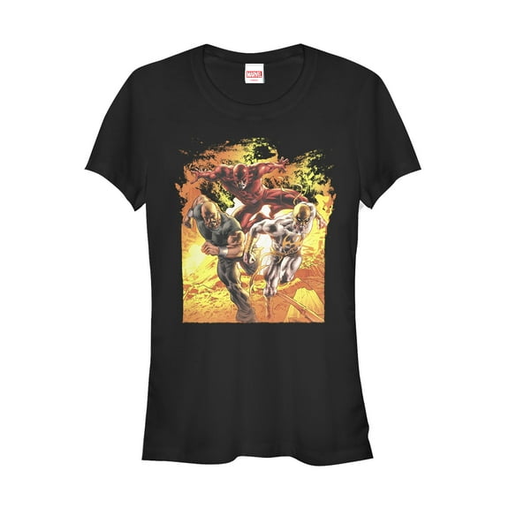 Junior's Marvel Defenders Flame Poster  Graphic Tee Black 2X Large