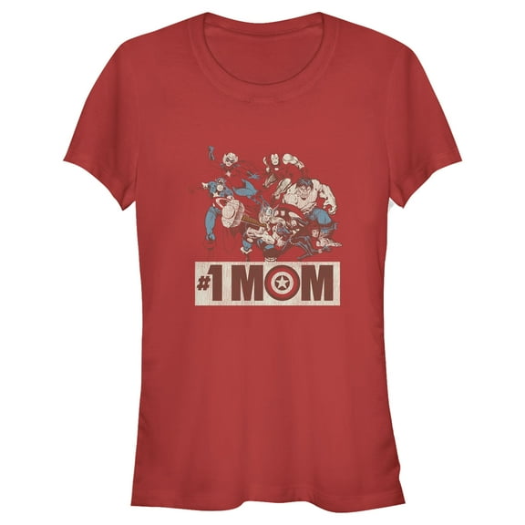 Junior's Marvel Distressed #1 Mom Graphic Tee Red Large