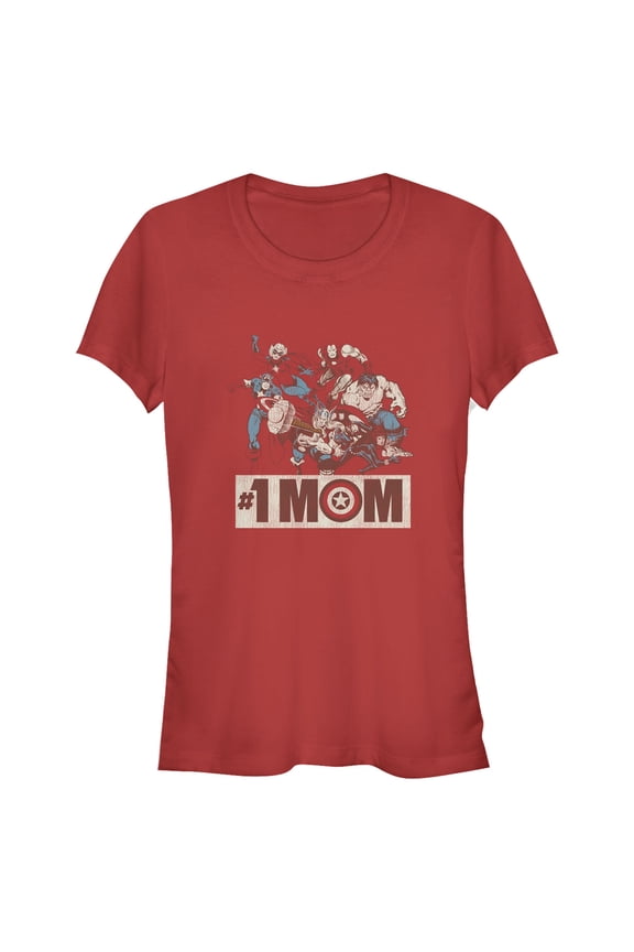 Junior's Marvel Distressed #1 Mom Graphic Tee Red Small