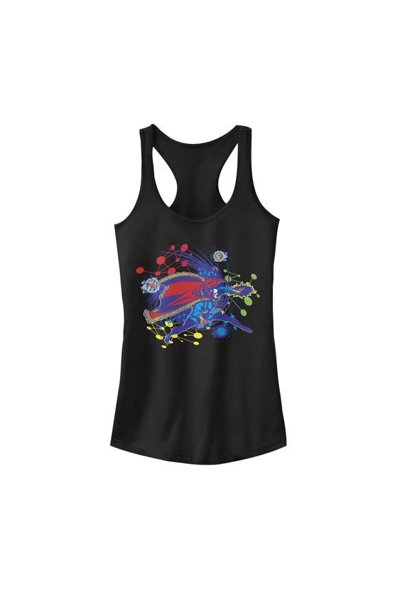 Junior's Marvel Doctor Strange Planets Racerback Tank Top Black X Large