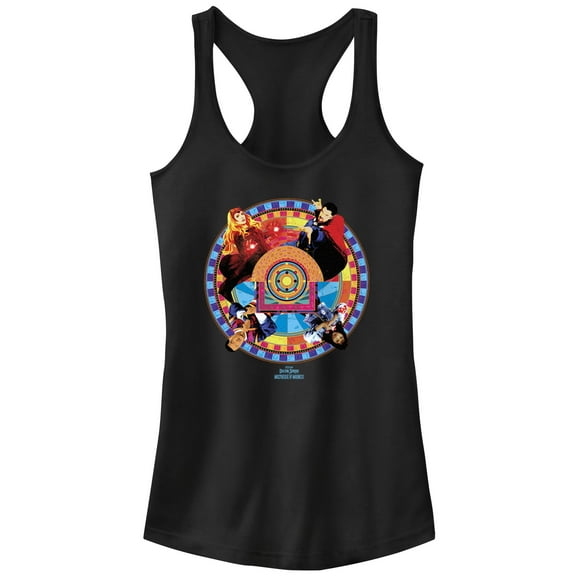 Junior's Marvel Doctor Strange in the Multiverse of Madness Colorful Badge  Racerback Tank Top Black Medium