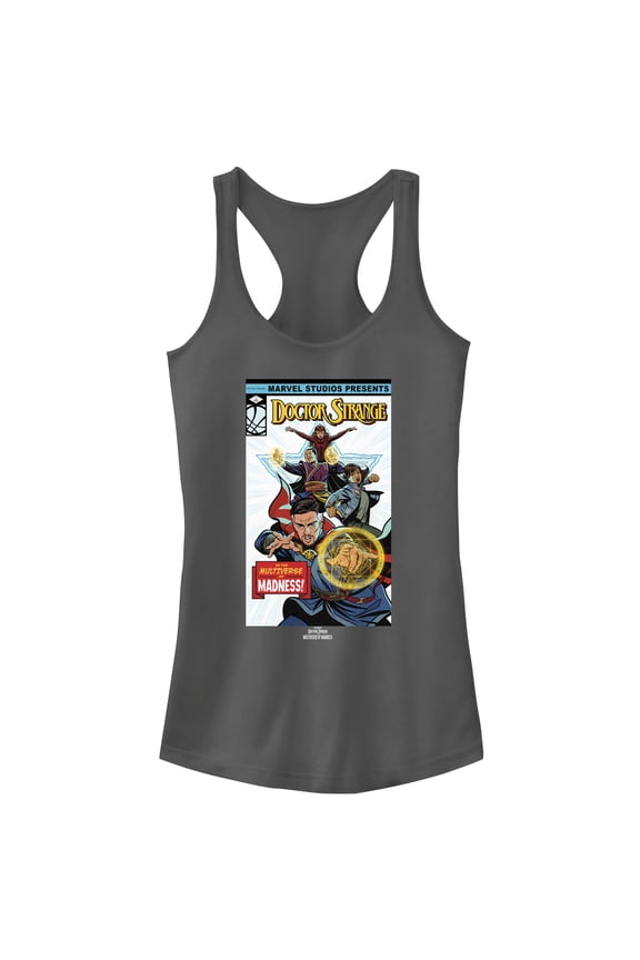 Junior's Marvel Doctor Strange in the Multiverse of Madness Comic Cover Racerback Tank Top Charcoal Medium