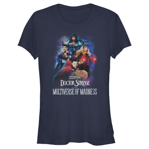 Junior's Marvel Doctor Strange in the Multiverse of Madness Distressed Group Shot  Graphic Tee Navy Blue Medium