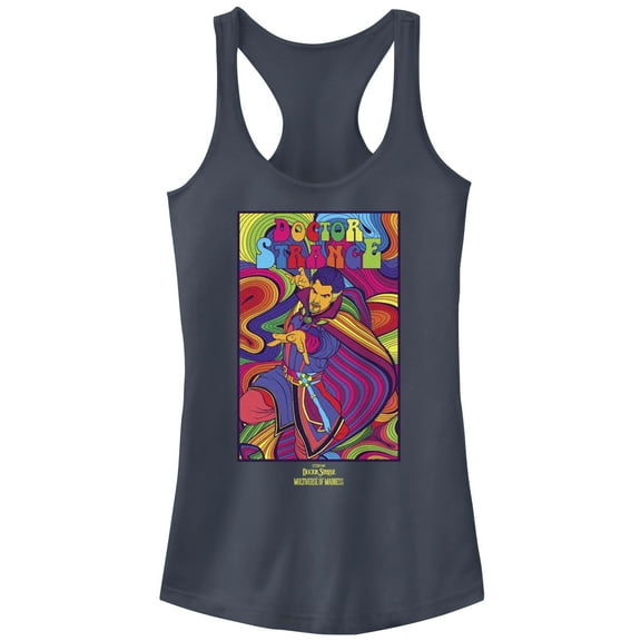 Junior's Marvel Doctor Strange in the Multiverse of Madness Groovy Strange  Racerback Tank Top Indigo 2X Large