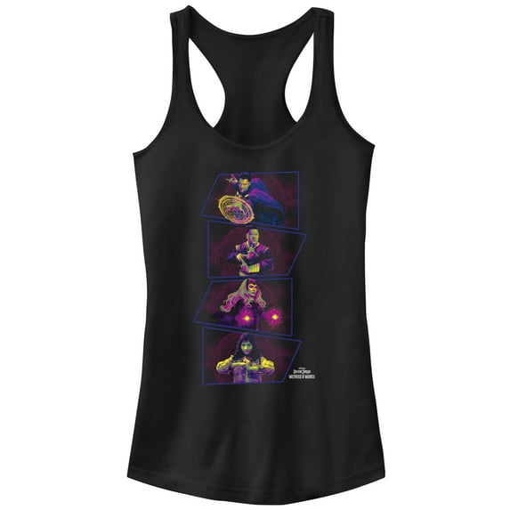 Junior's Marvel Doctor Strange in the Multiverse of Madness Neon Panels Racerback Tank Top Black X Small