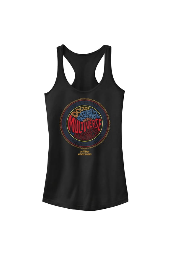 Junior's Marvel Doctor Strange in the Multiverse of Madness Retro Logo Racerback Tank Top Black Small