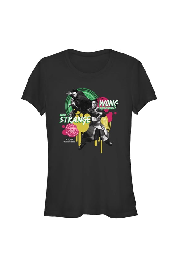 Junior's Marvel Doctor Strange in the Multiverse of Madness Strange and Wong Paint Splatter  Graphic Tee Black Medium