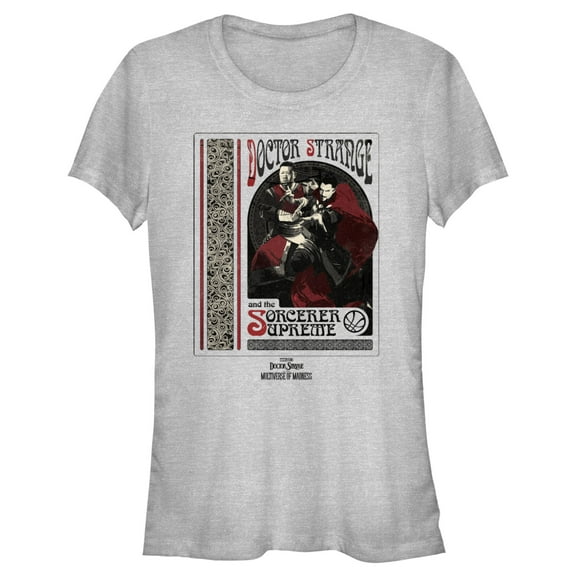 Junior's Marvel Doctor Strange in the Multiverse of Madness Strange and Wong Poster Graphic Tee Athletic Heather 2X Large