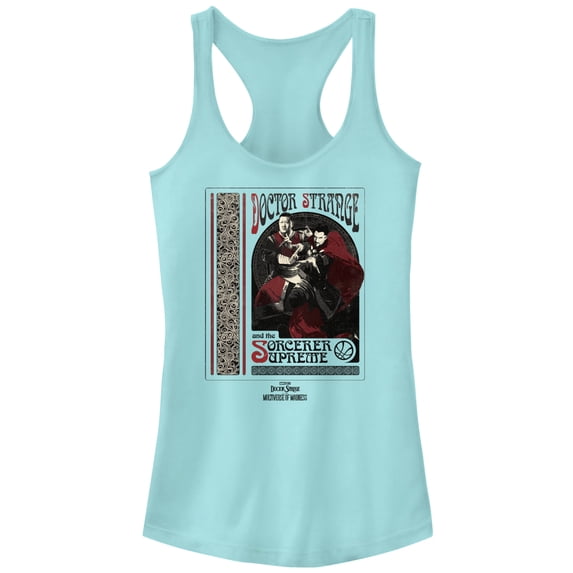 Junior's Marvel Doctor Strange in the Multiverse of Madness Strange and Wong Poster Racerback Tank Top Cancun X Large