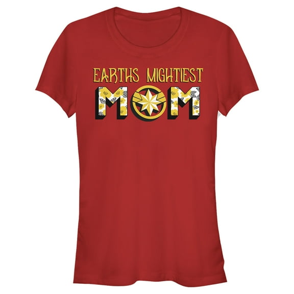 Junior's Marvel Earths Mightiest Mom Captain Marvel Badge  Graphic Tee Red 2X Large