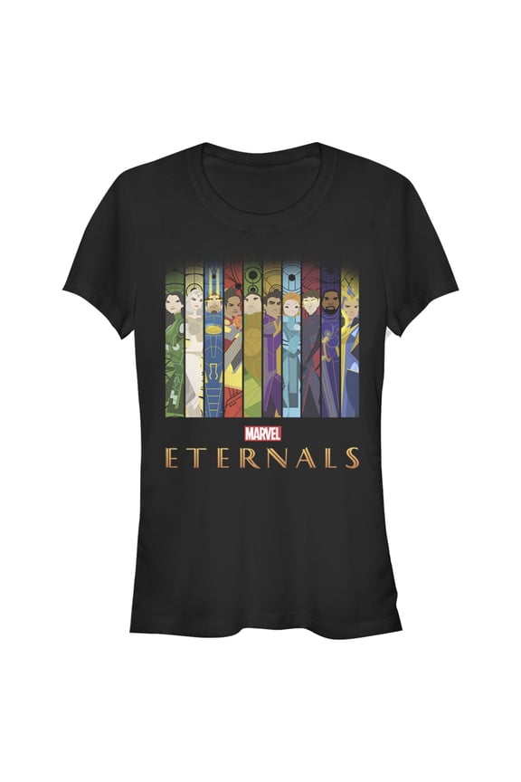 Junior's Marvel Eternals Animated Vertical Boxes Poster Graphic Tee Black Small