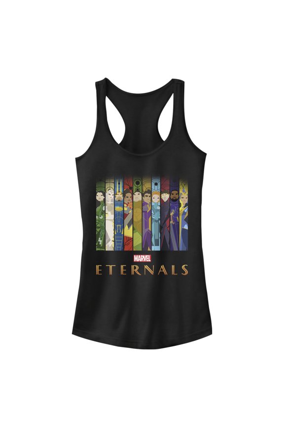 Junior's Marvel Eternals Animated Vertical Boxes Poster  Racerback Tank Top Black Large