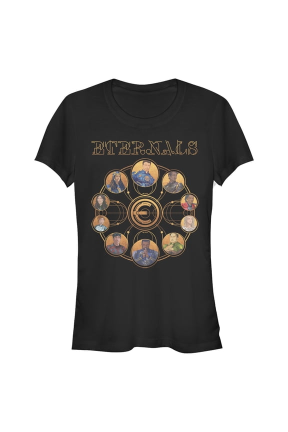 Junior's Marvel Eternals Circular Gold Graphic Tee Black Medium