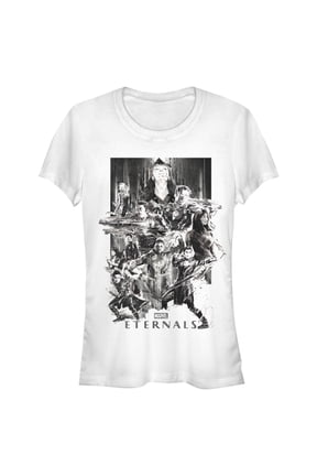 Junior's Marvel Eternals Greyscale Poster Graphic Tee White Small