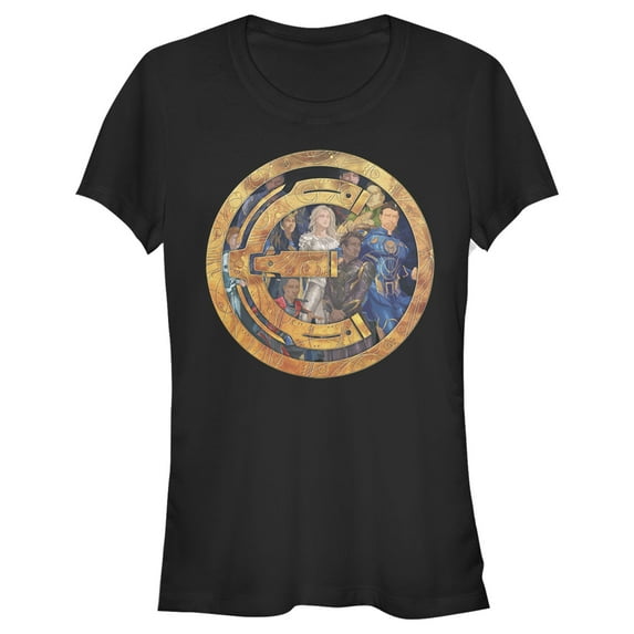 Junior's Marvel Eternals Group Gold Badge Graphic Tee Black Medium