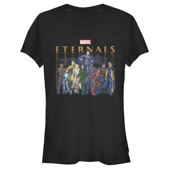 Junior's Marvel Eternals Group Repeating  Graphic Tee Black Large